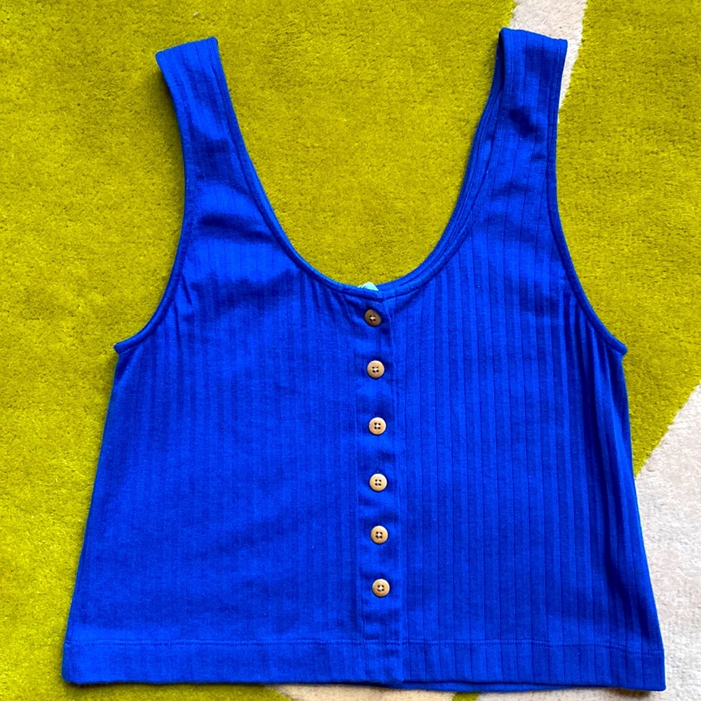 Ilana Kohan blue ribbed cotton button tank XS